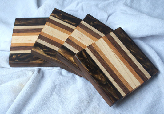 Hardwoods with Copper Black Epoxy Coaster set
