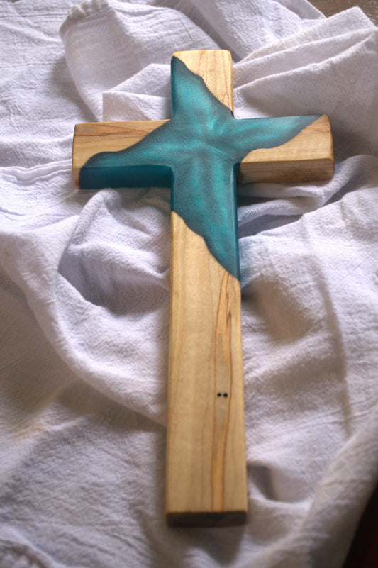 Ambrosia Maple and Teal epoxy Cross