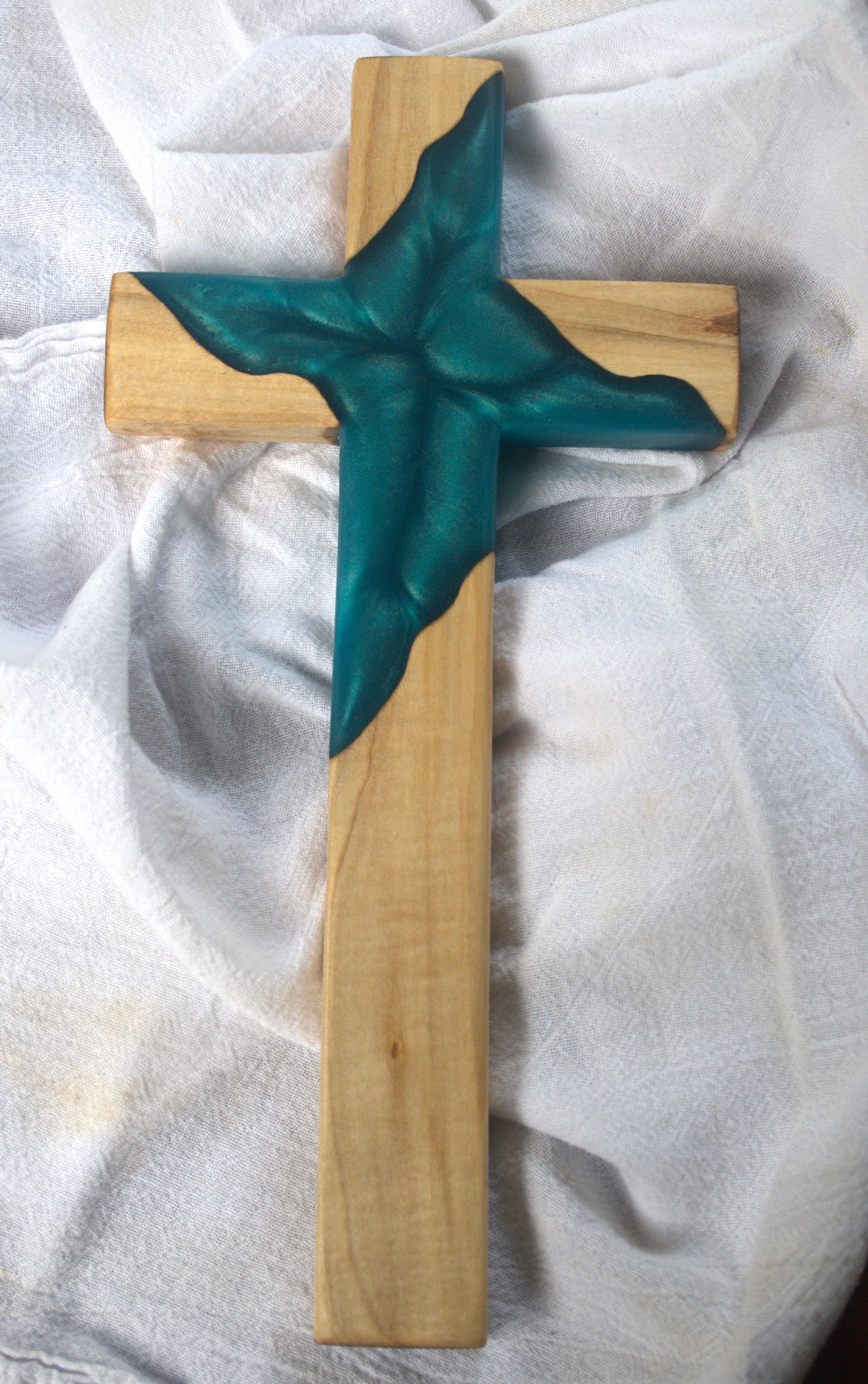 Ambrosia Maple and Teal epoxy Cross