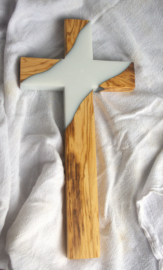 Olivewood and White Epoxy Cross