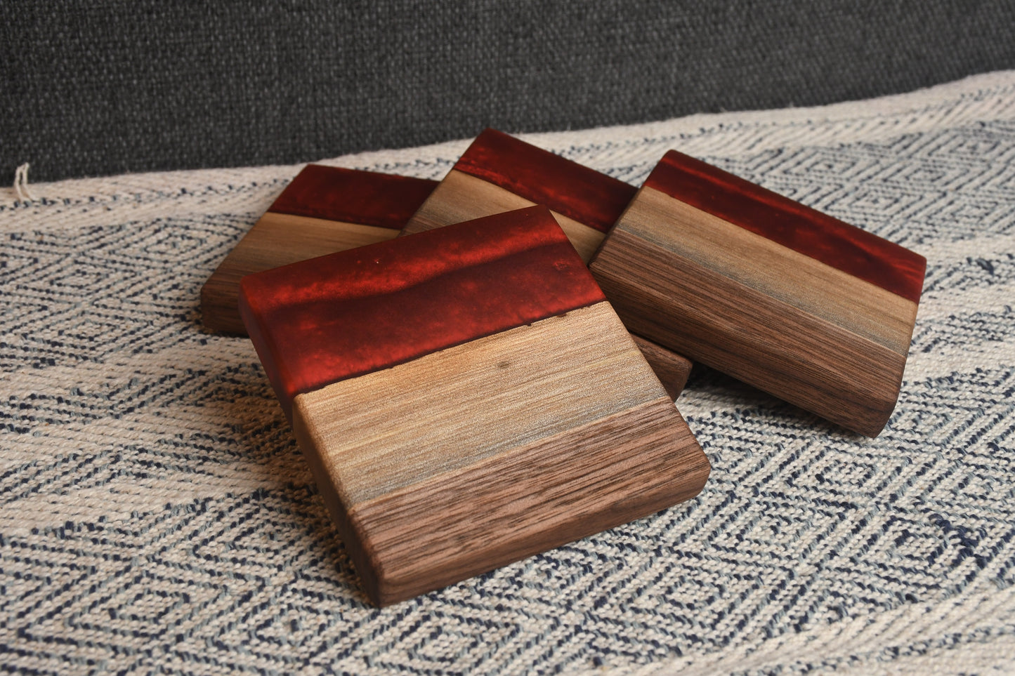 Live edge Walnut and Crimson Red epoxy coaster (4)