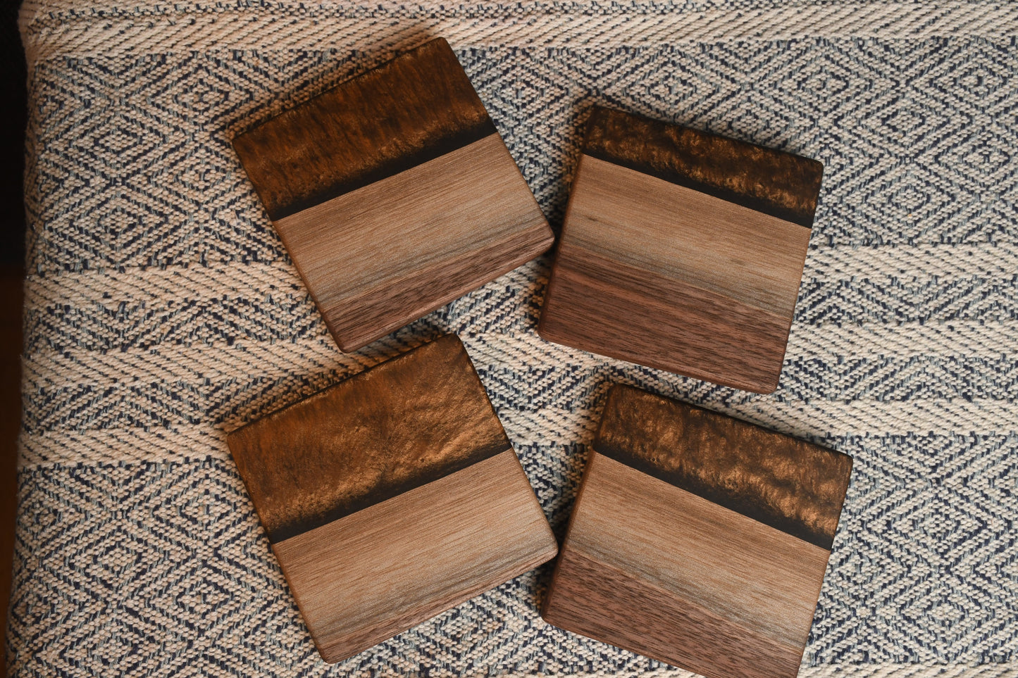 Live edge Walnut and copper bronze epoxy resin coaster set (4)