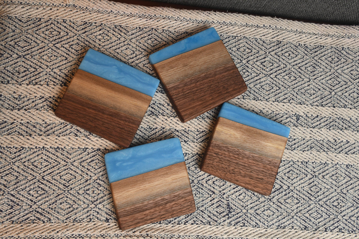 Live Edge Walnut & Sky Blue Epoxy Coaster Set (Set of 4)