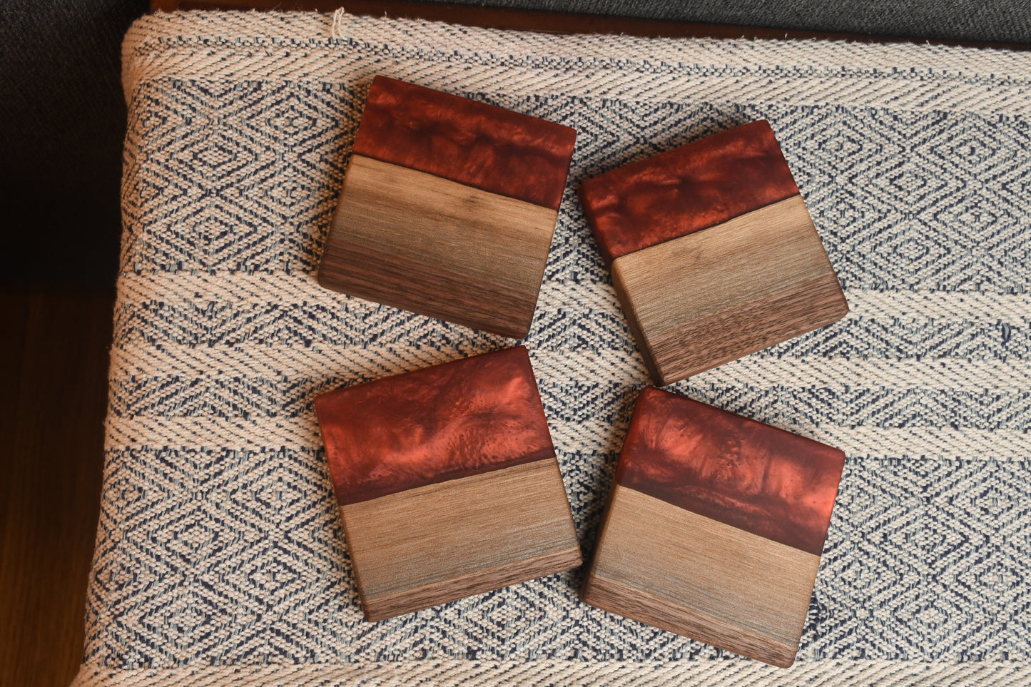 Live edge Walnut and Burgundy Red epoxy coaster (4)