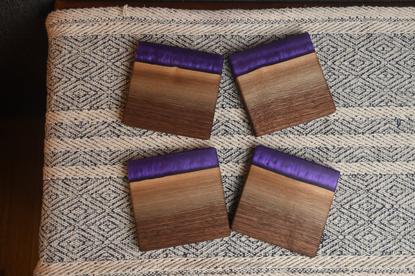 Live Edge Walnut & Royal Purple Epoxy Coaster Set (Set of 4)