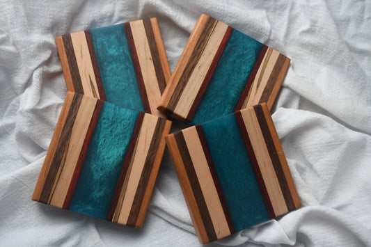 Hardwood and Teal epoxy coasters