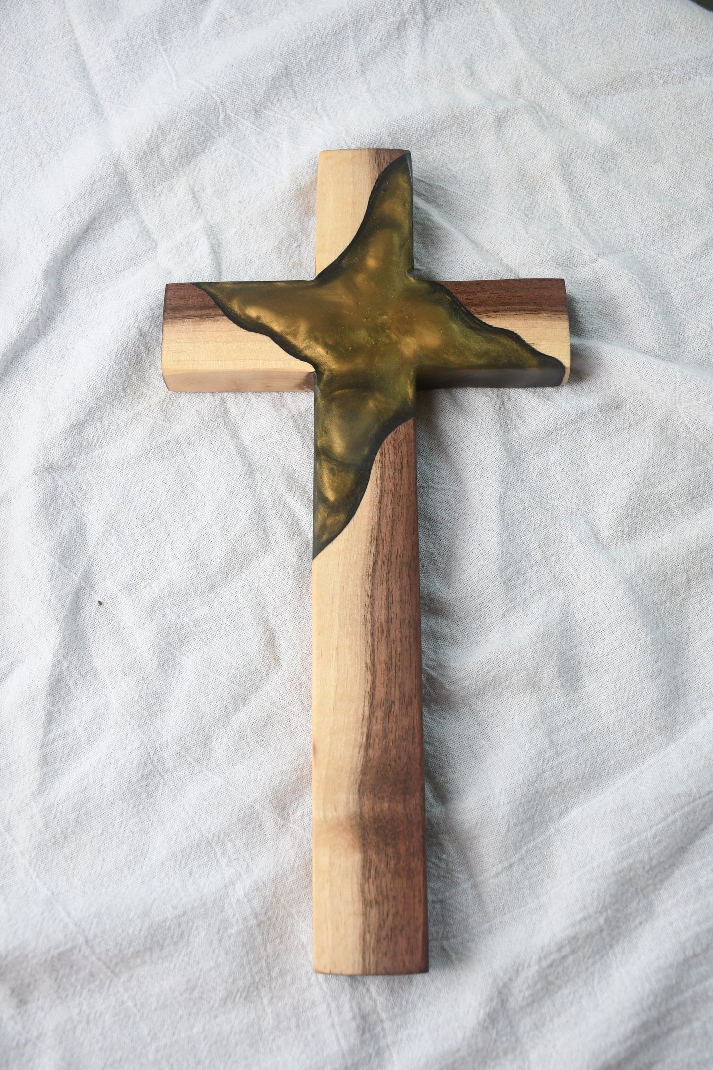 Walnut and Green Epoxy Cross