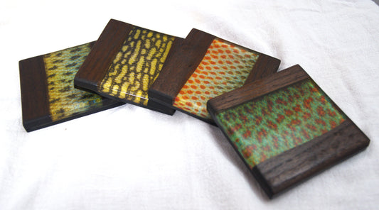 Northern Lake Fish Walnut & Epoxy Coaster Set