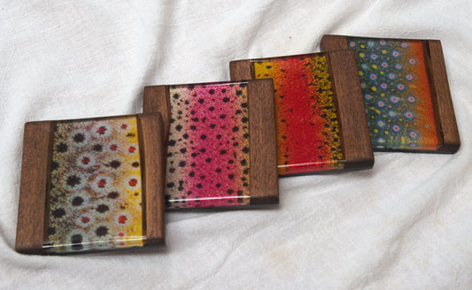 Wild Trout Walnut and Epoxy River Coaster set