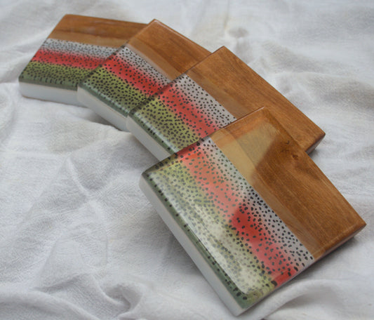 Rainbow Trout Walnut coaster set