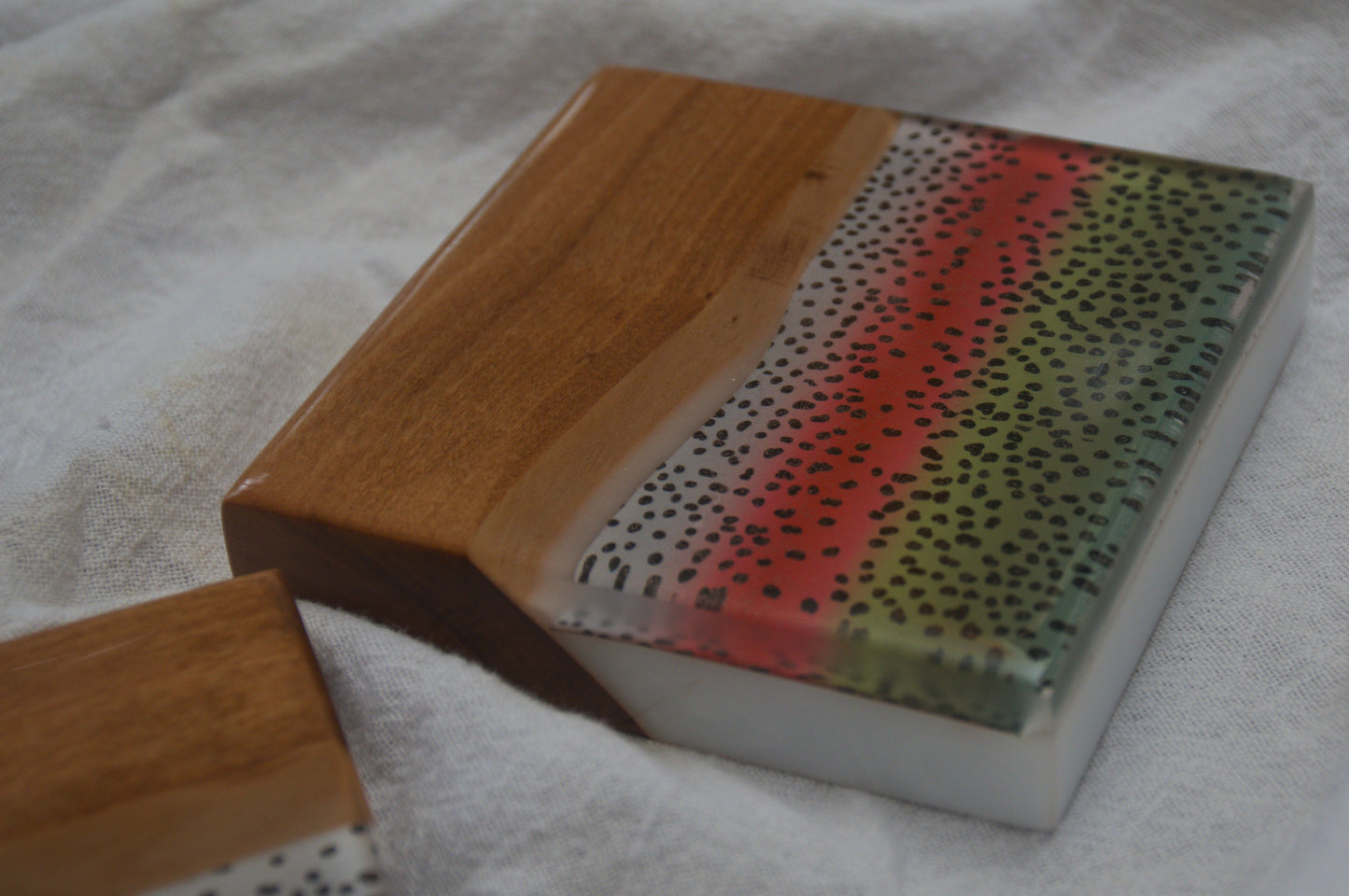Rainbow Trout Olivewood coaster set