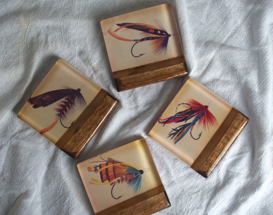Vintage Fly Lure Coaster set (2)