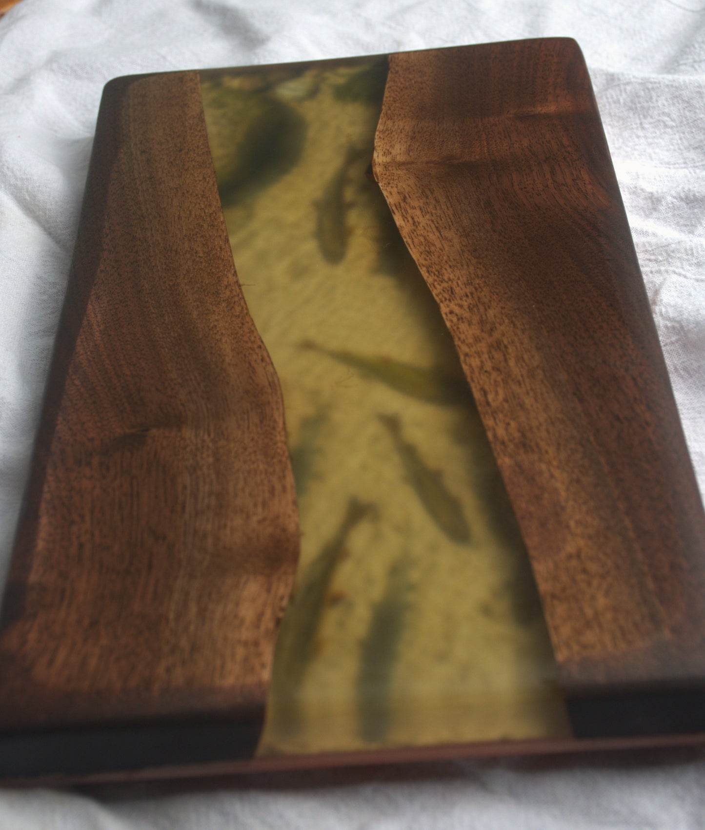 Small School Action! - Live Edge Walnut Charcuterie Board with Trout art