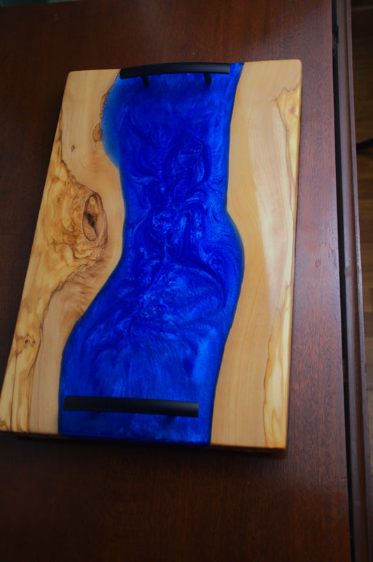 Olivewood and Epoxy Charcuterie Board w/handles