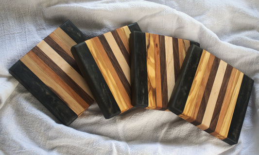 Hardwoods and Black Epoxy Coaster set