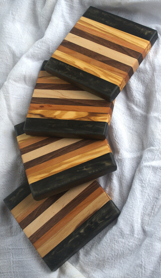 Hardwoods and Black Epoxy Coaster set