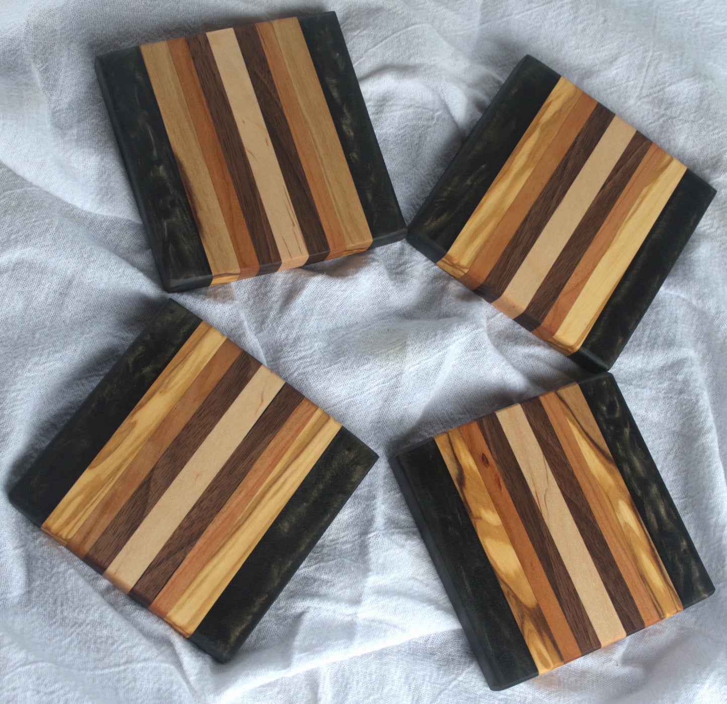 Hardwoods and Black Epoxy Coaster set