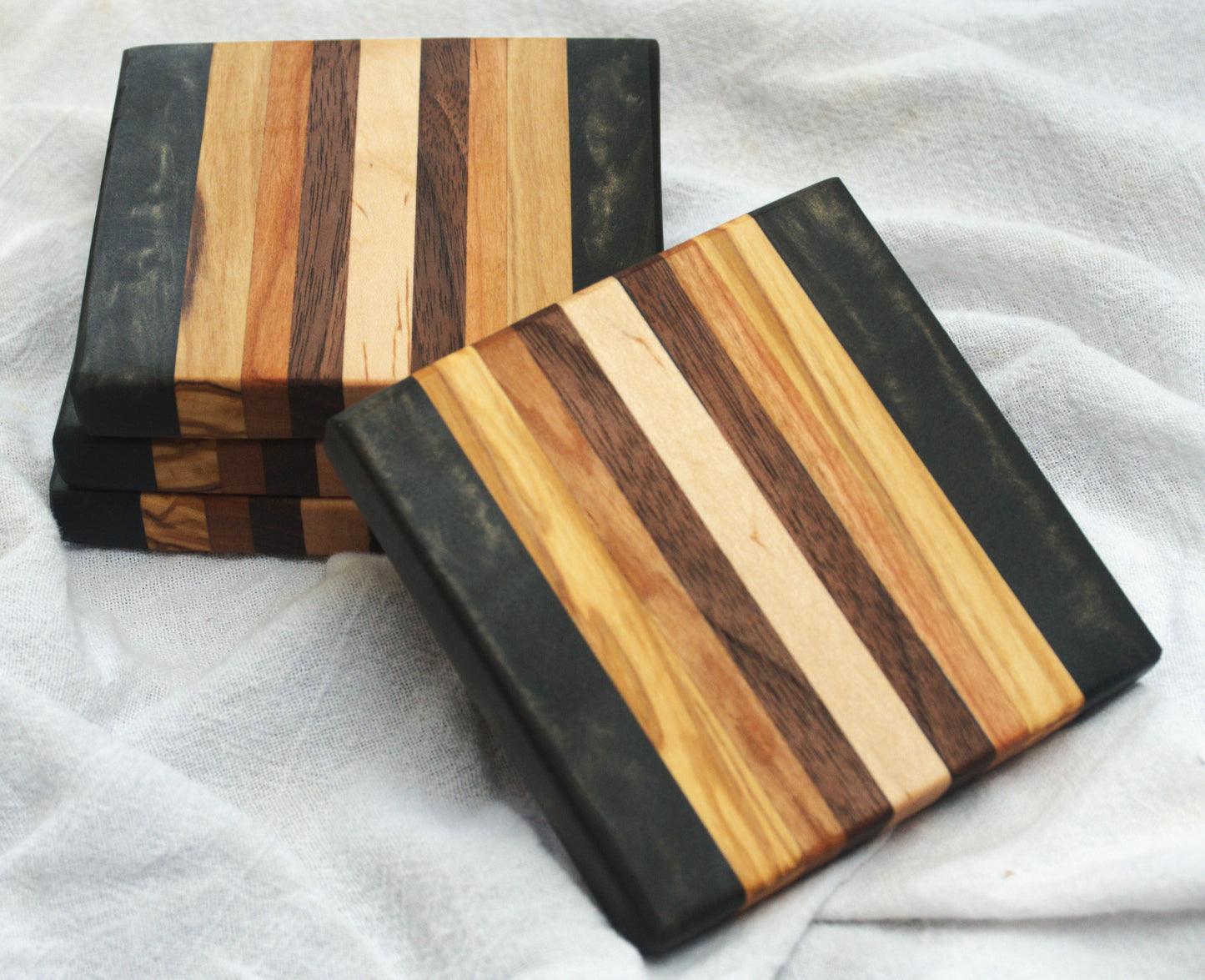 Hardwoods and Black Epoxy Coaster set
