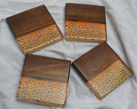 Brown Trout Walnut coaster set