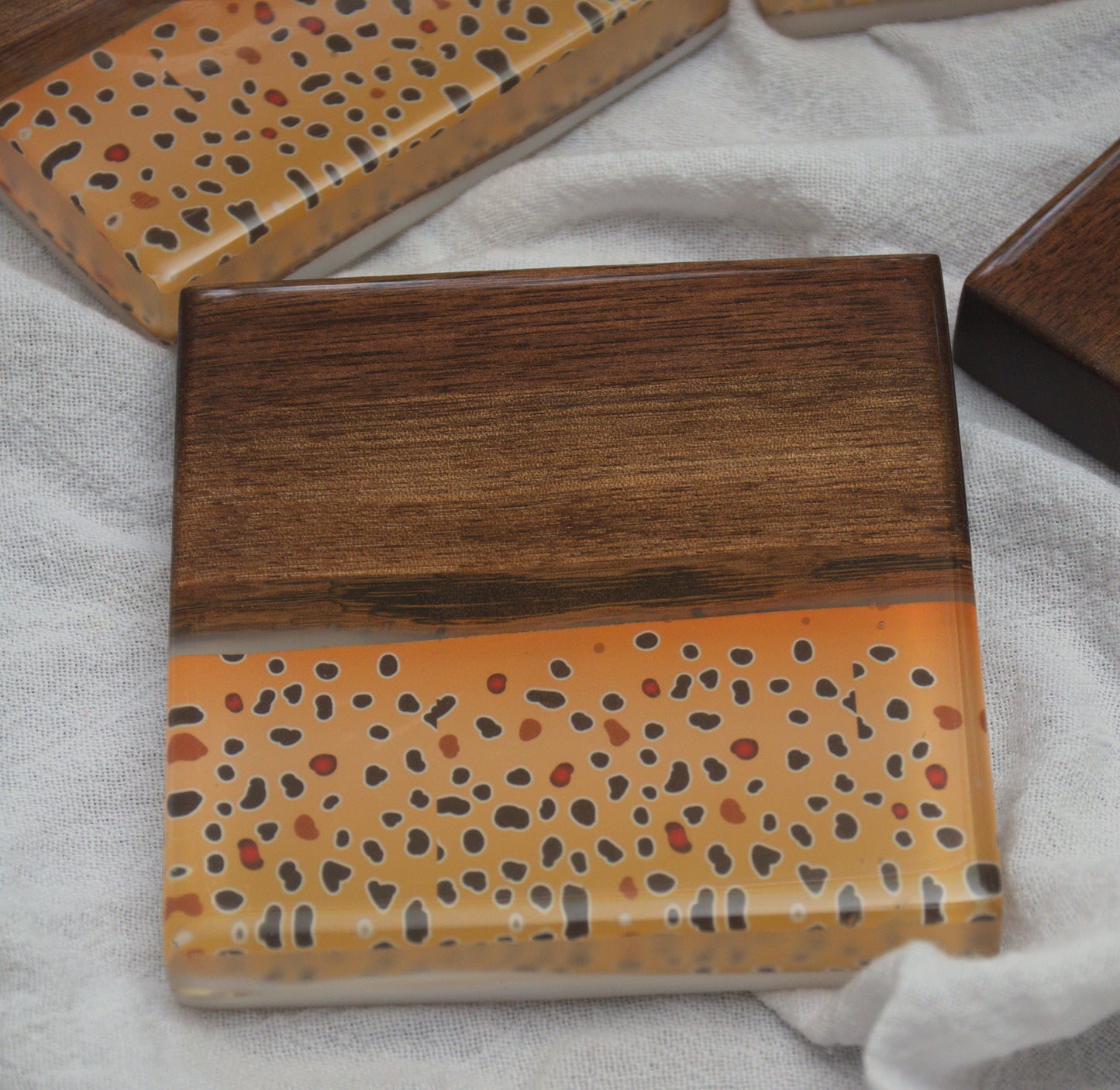 Brown Trout Walnut coaster set