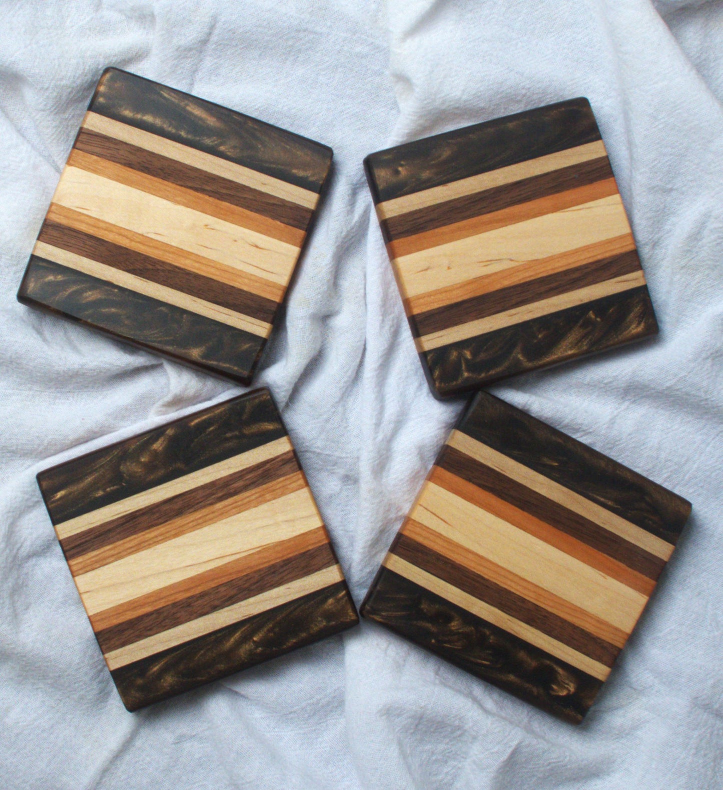 Hardwoods with Copper Black Epoxy Coaster set