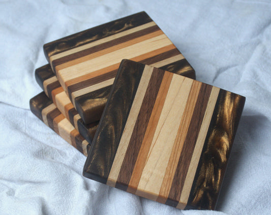 Hardwoods with Copper Black Epoxy Coaster set