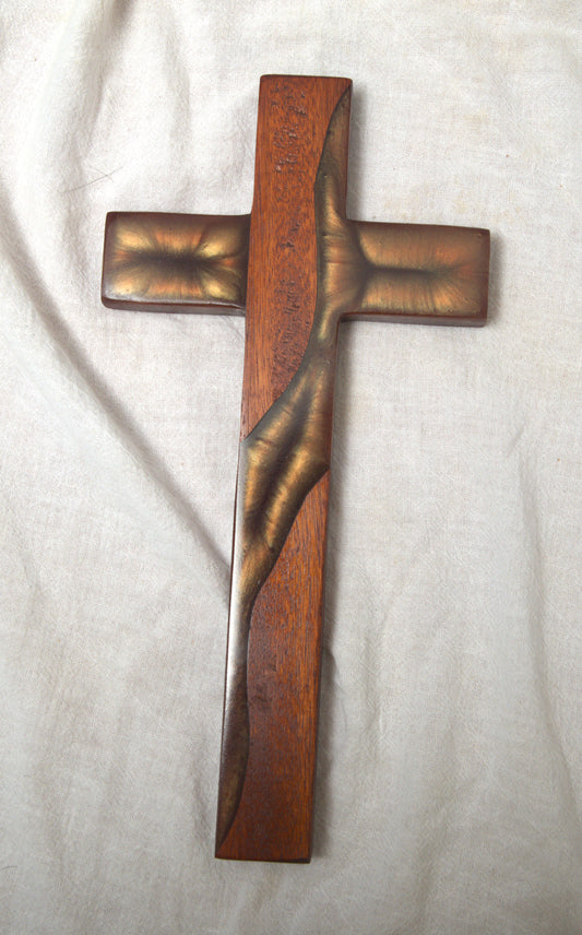 Cherry wood and Bronze Epoxy Cross