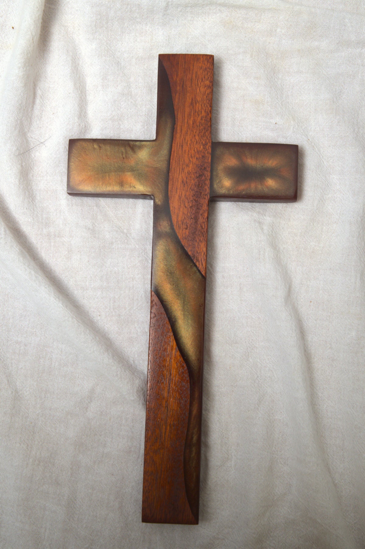 Cherry wood and Bronze Epoxy Cross