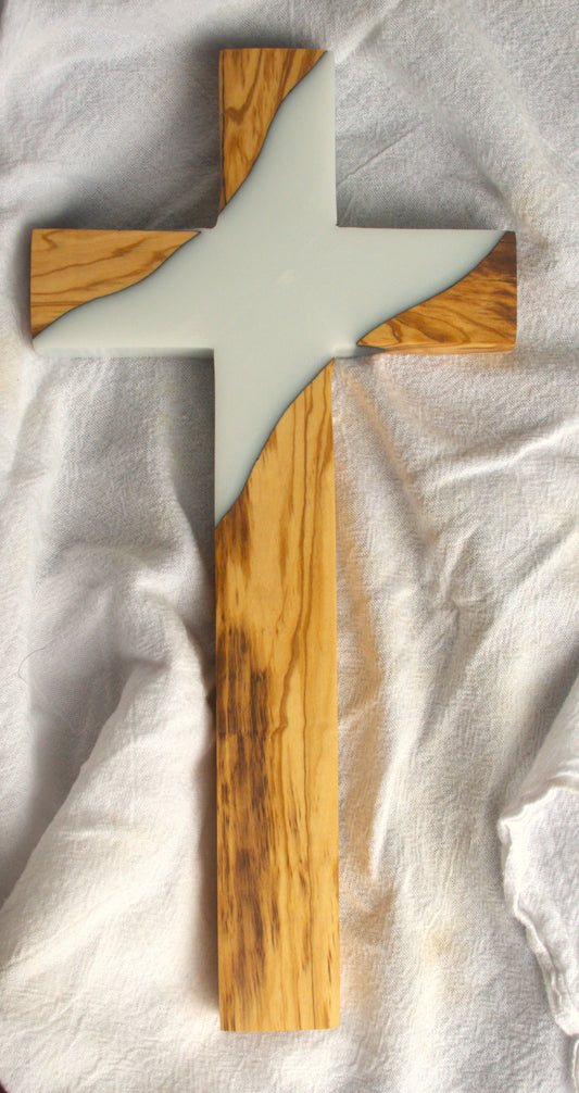 Olivewood and White Epoxy Cross