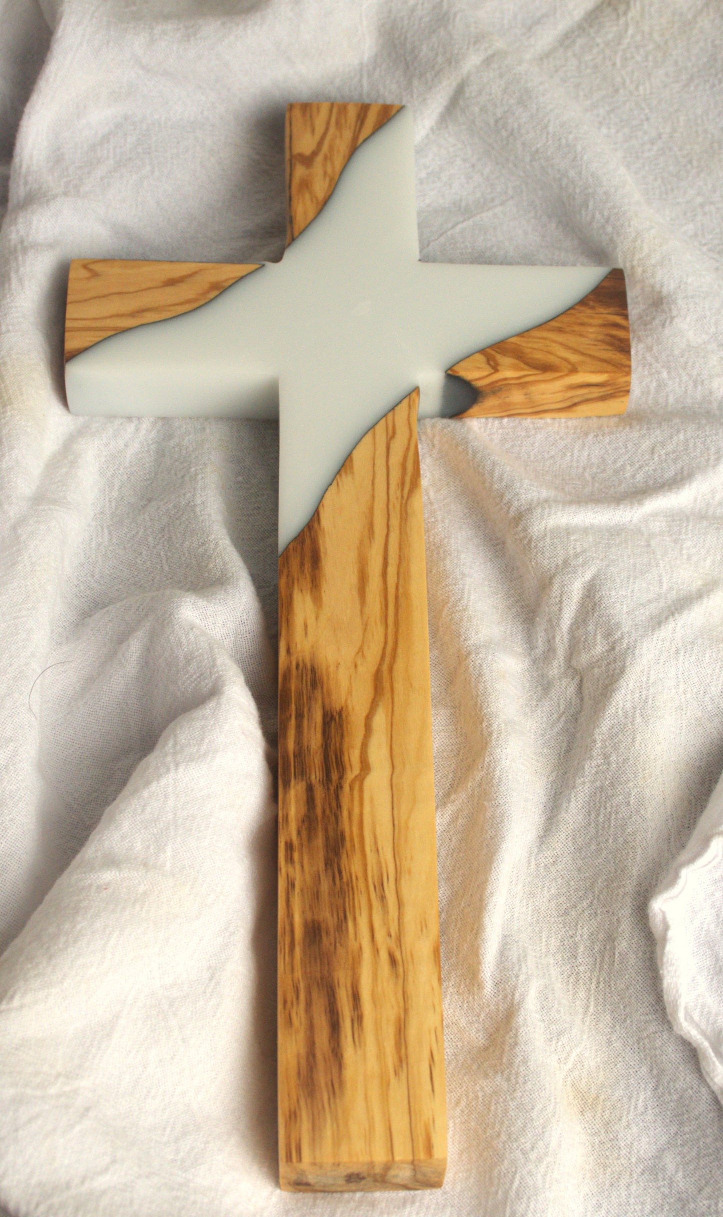 Olivewood and White Epoxy Cross