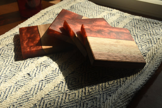 Live edge Walnut and Burgundy Red epoxy coaster (4)