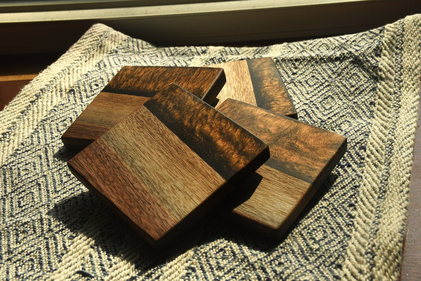 Live edge Walnut and copper bronze epoxy resin coaster set (4)