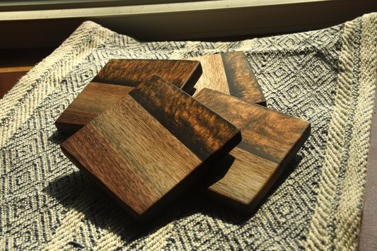 Live edge Walnut and copper bronze epoxy resin coaster set (4)