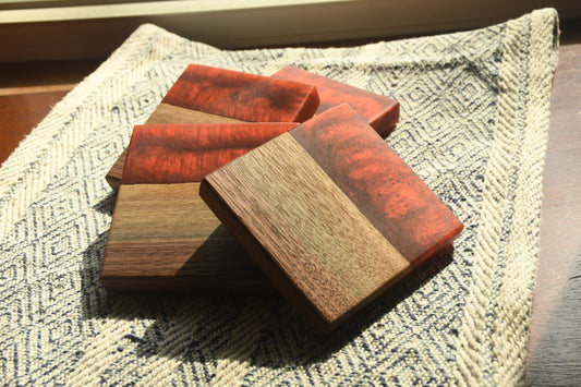 Live edge Walnut and Burgundy Red epoxy coaster (4)