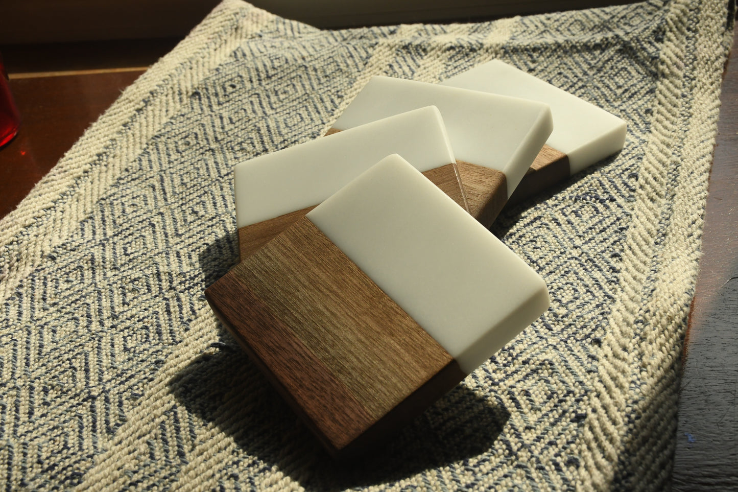 Live edge Walnut and snow white epoxy resin coaster set (4)