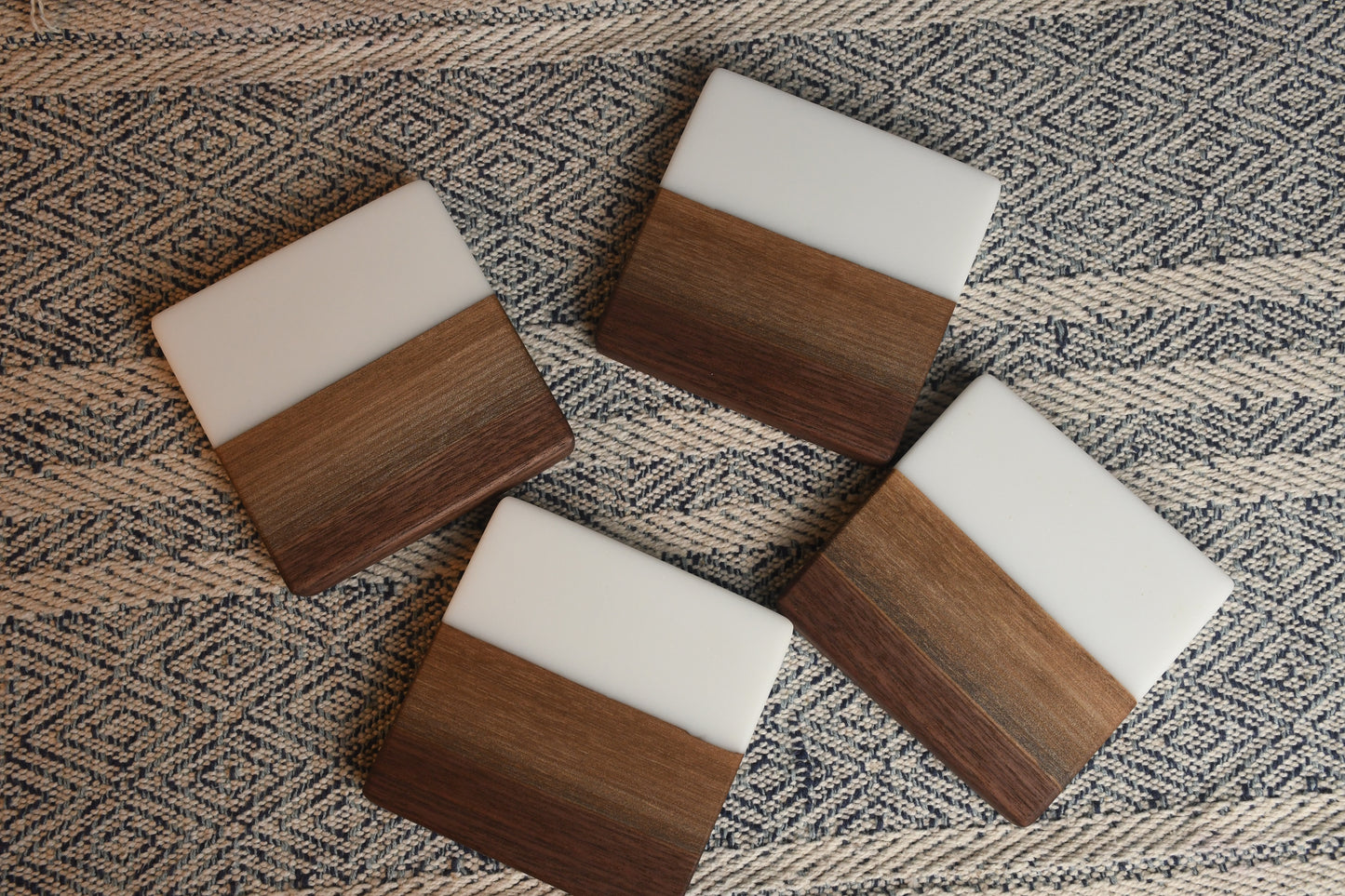 Live edge Walnut and snow white epoxy resin coaster set (4)