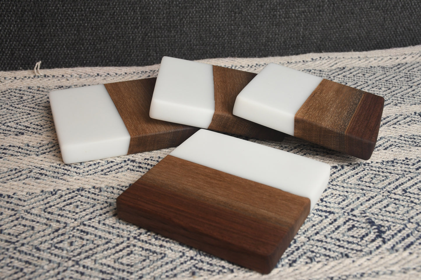 Live edge Walnut and snow white epoxy resin coaster set (4)