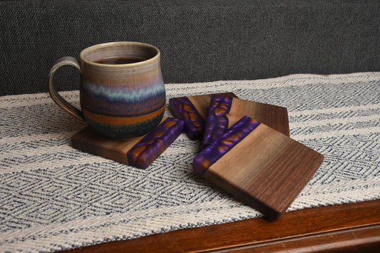 Live Edge Walnut with Royal Purple and Orange Epoxy Coaster Set (Set of 4)