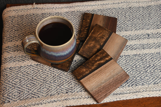 Live edge Walnut and copper bronze epoxy resin coaster set (4)