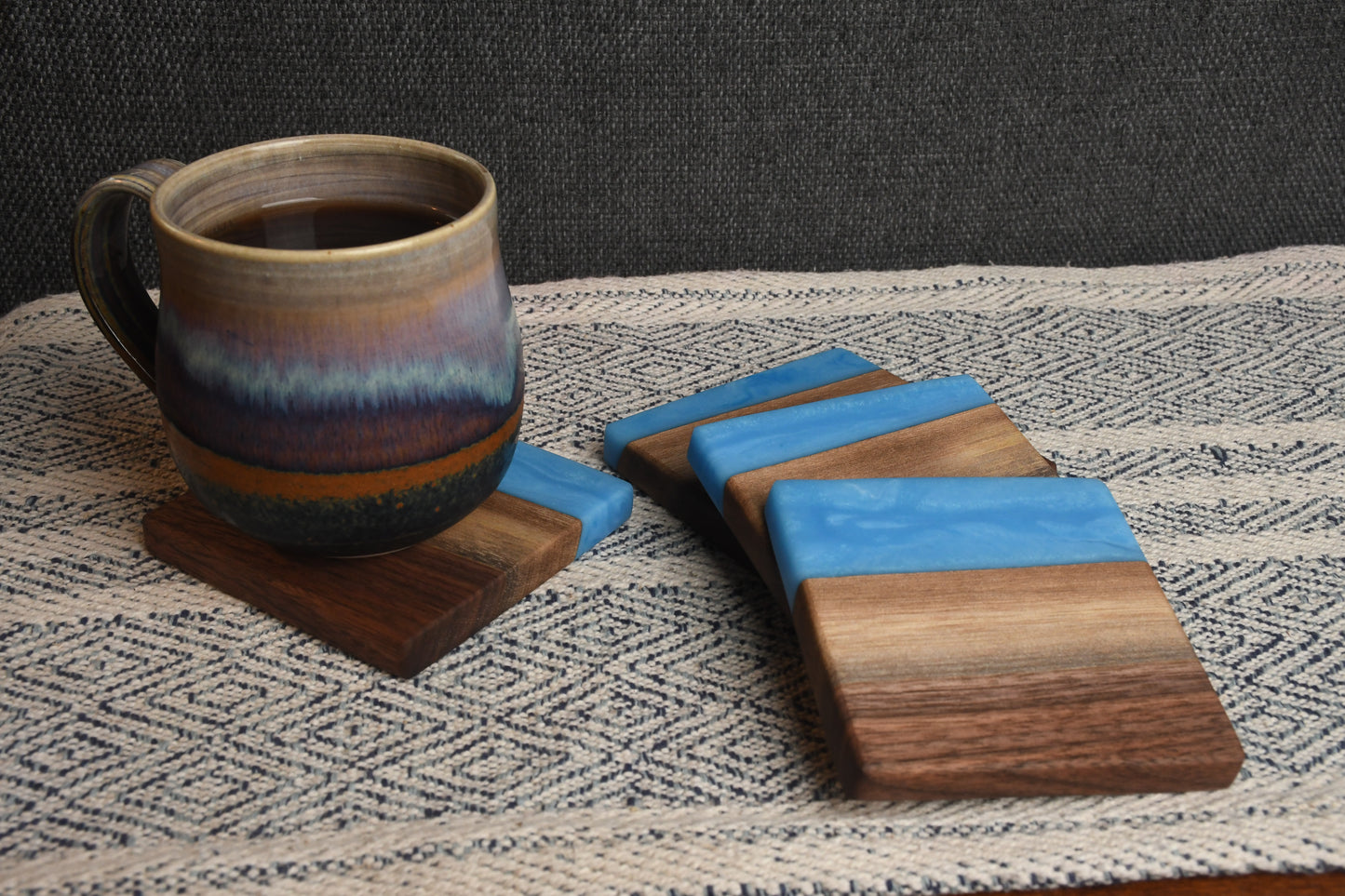 Live Edge Walnut & Sky Blue Epoxy Coaster Set (Set of 4)