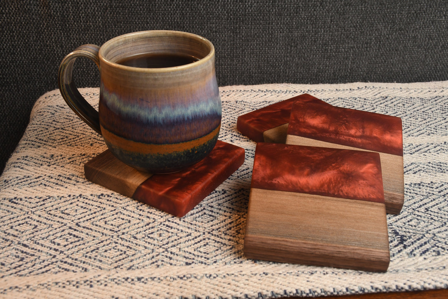 Live edge Walnut and Burgundy Red epoxy coaster (4)