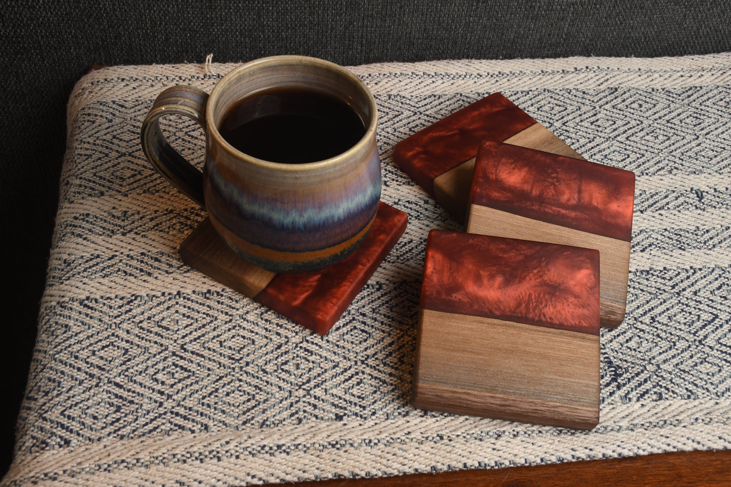 Live edge Walnut and Burgundy Red epoxy coaster (4)