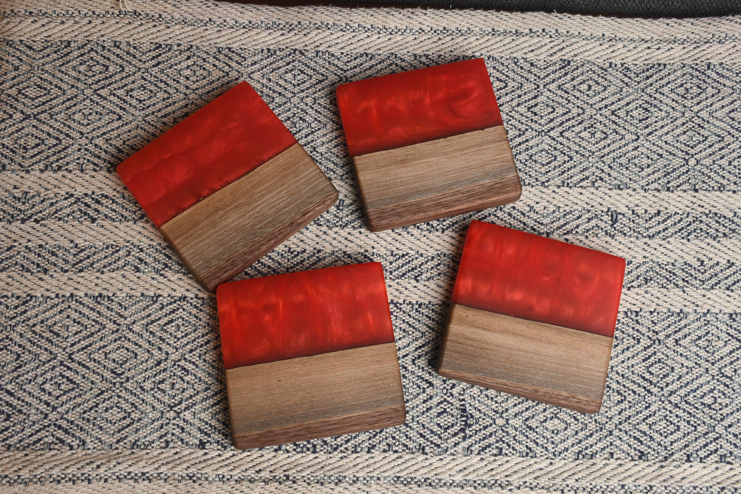 Live edge Walnut and Chili Pepper Red epoxy resin coaster set (4)