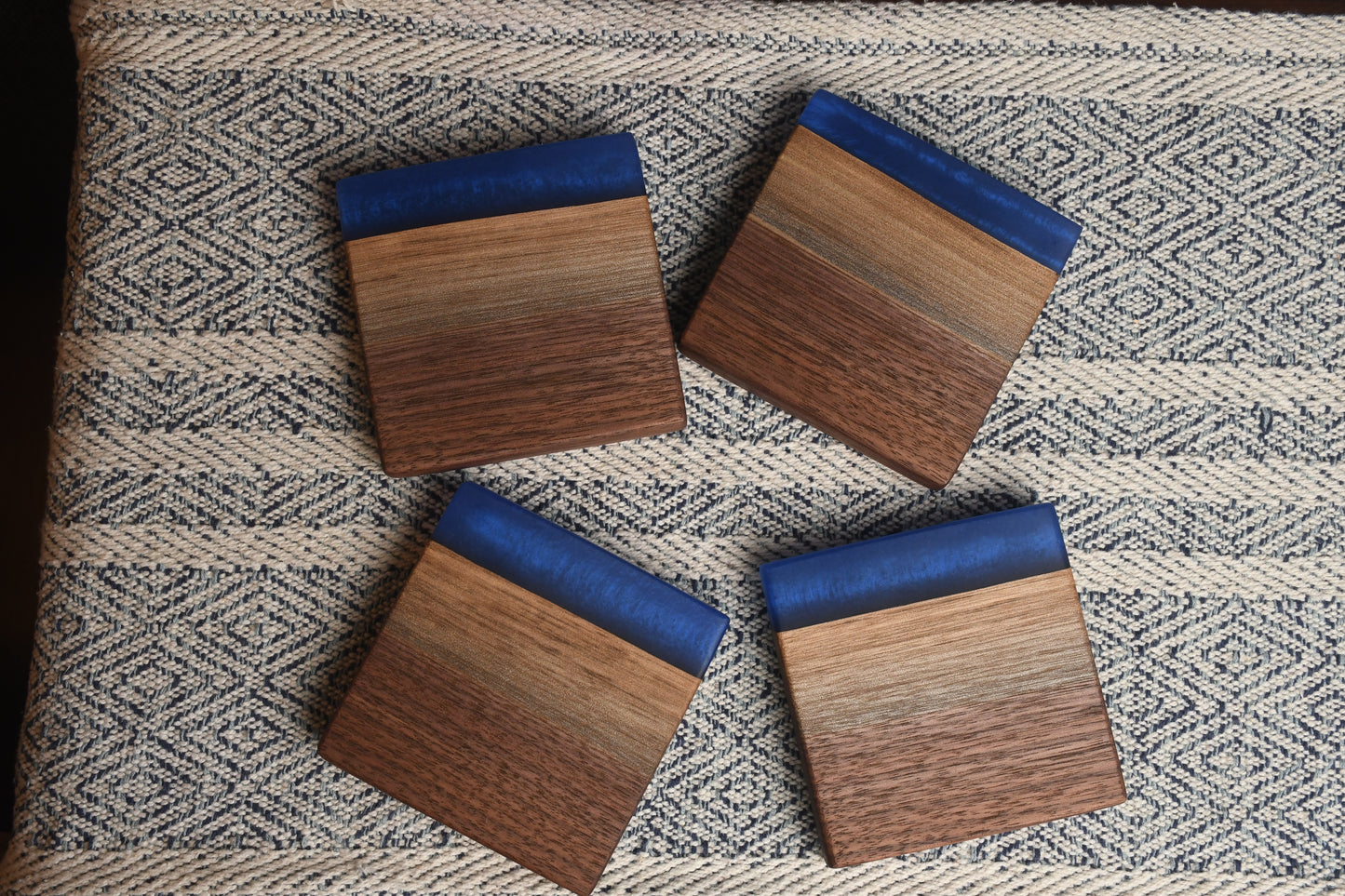 Live Edge Walnut & Dark Blue Epoxy Coaster Set (Set of 4)