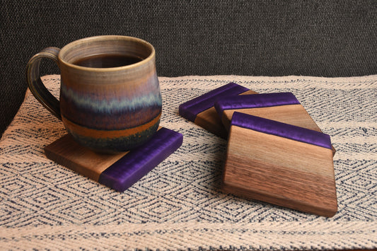Live Edge Walnut & Royal Purple Epoxy Coaster Set (Set of 4)