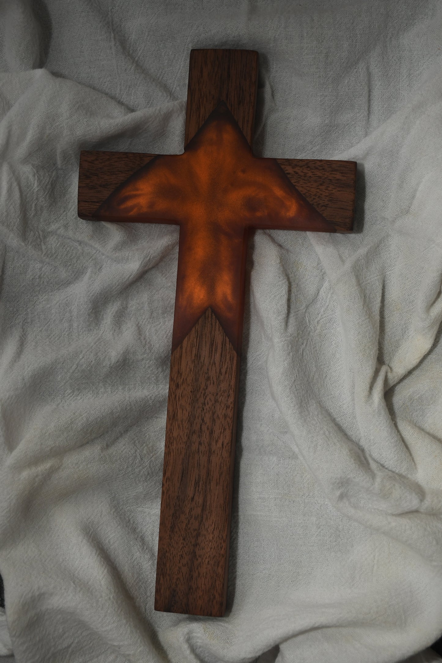 Walnut and Orange Epoxy Cross