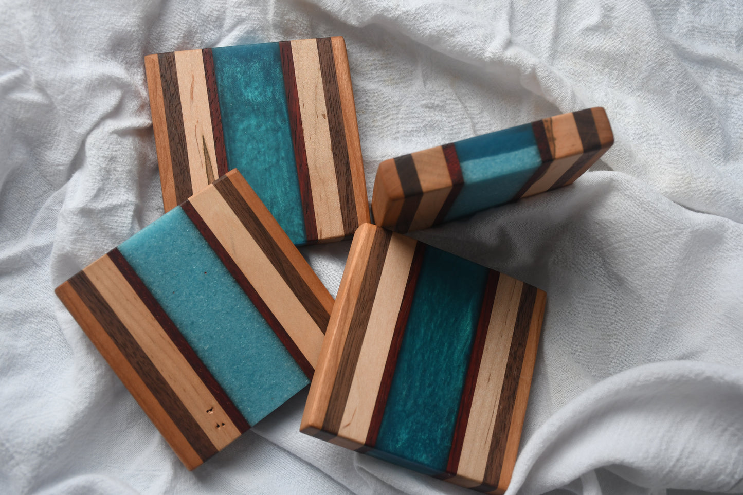 Hardwood and Teal epoxy coasters