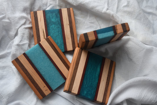 Hardwood and Teal epoxy coasters
