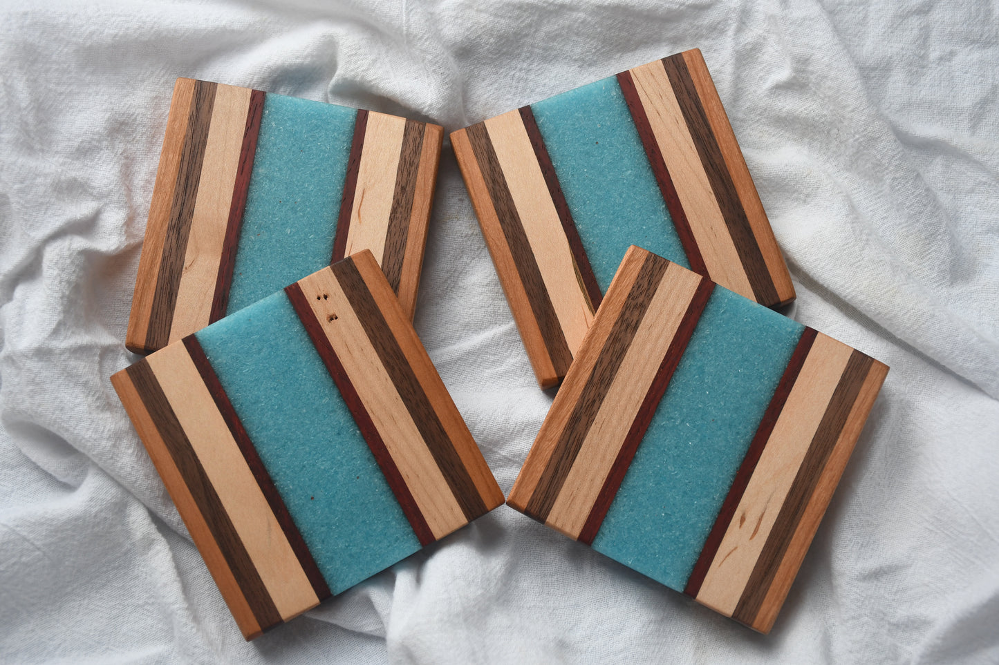 Hardwood and Teal epoxy coasters