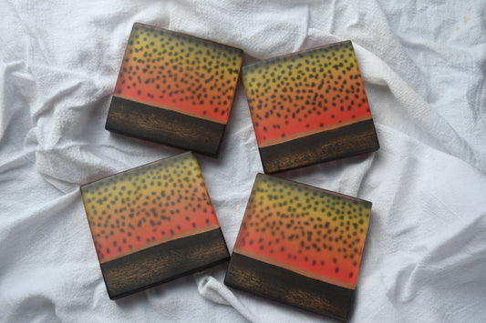 Cutthroat Trout Walnut coaster set